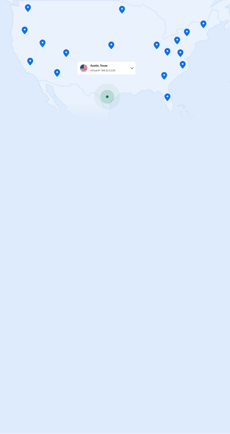 Karta över USA med kartnålar som visar serverplatser